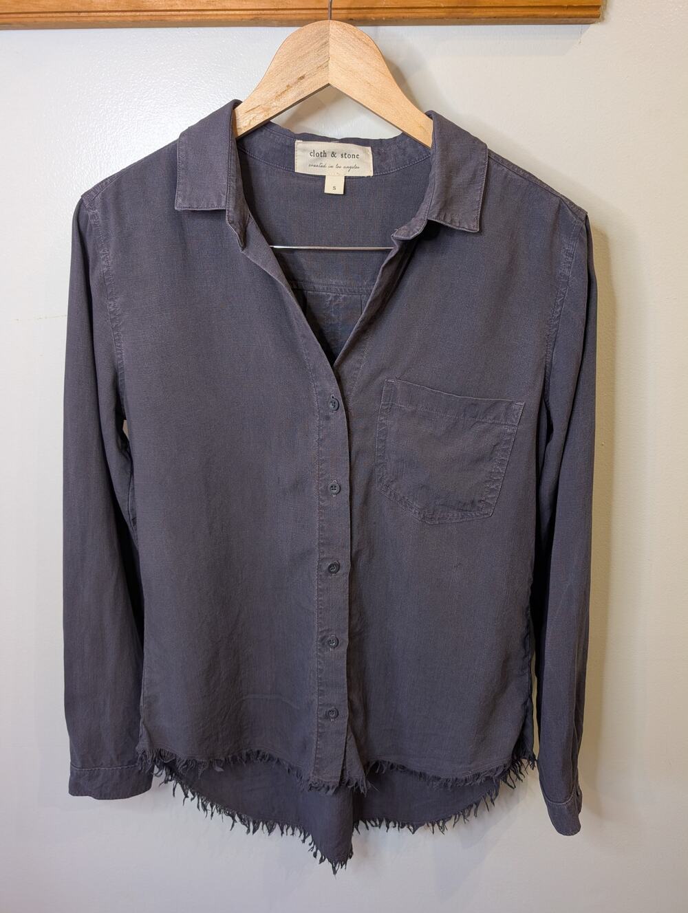 Cloth & Stone Slate Purple Tencel Frayed Hem Button Down Shirt Relaxed Small